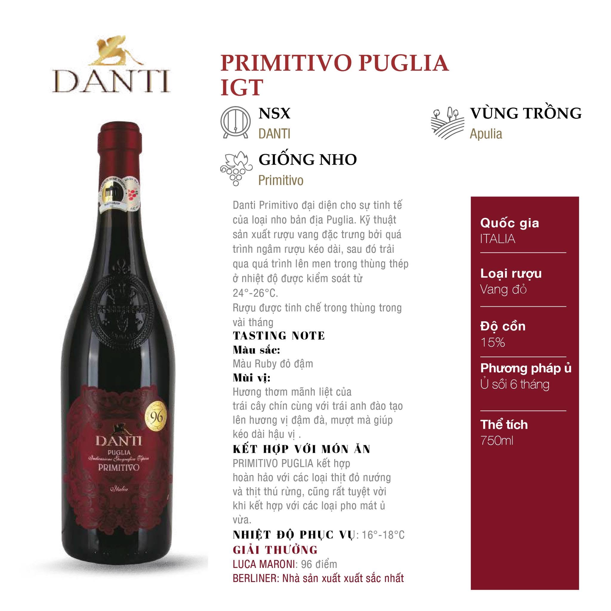 Rượu vang Danti Primitivo Puglia.