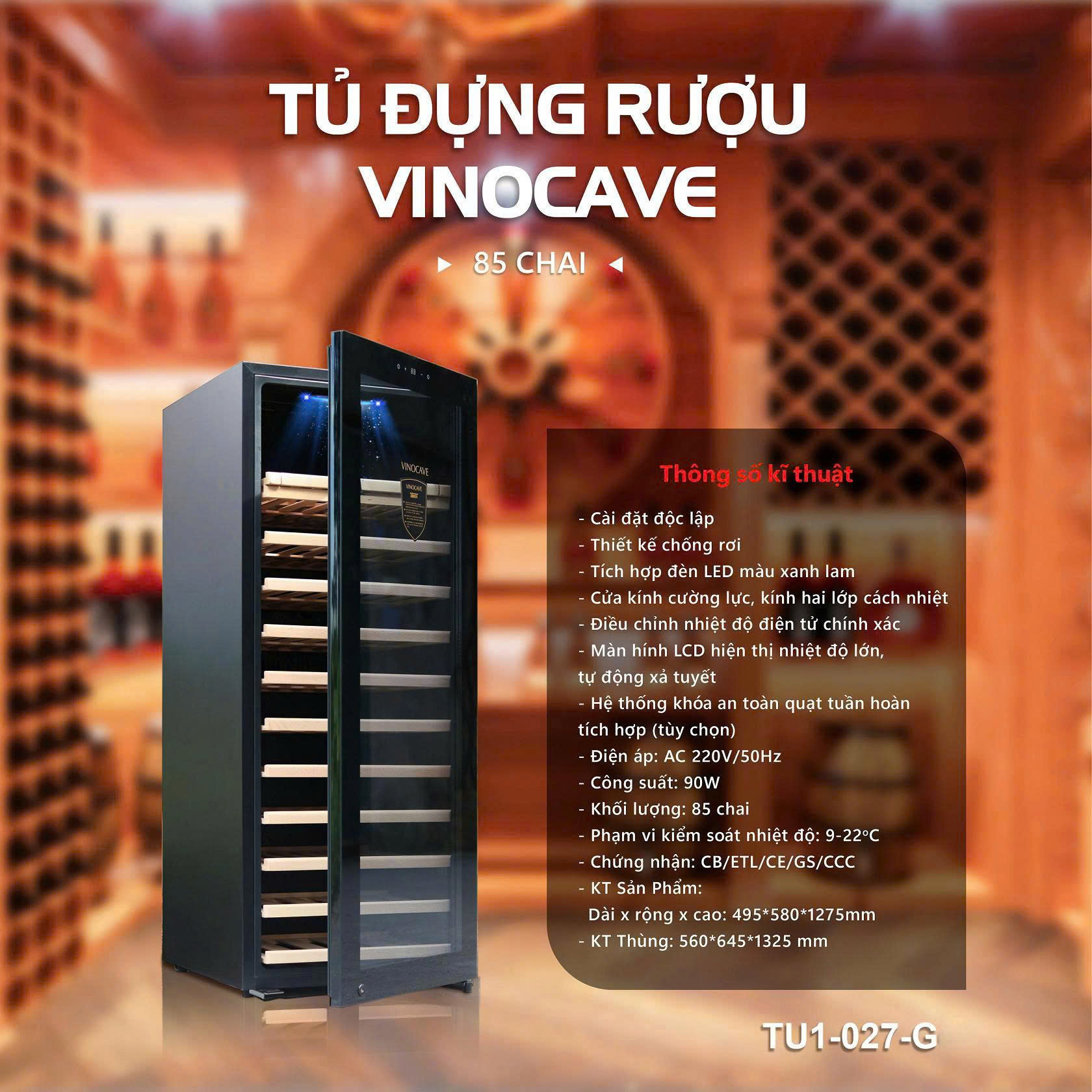 Tủ bảo quản rượu vang 12-28-52-120 chai .