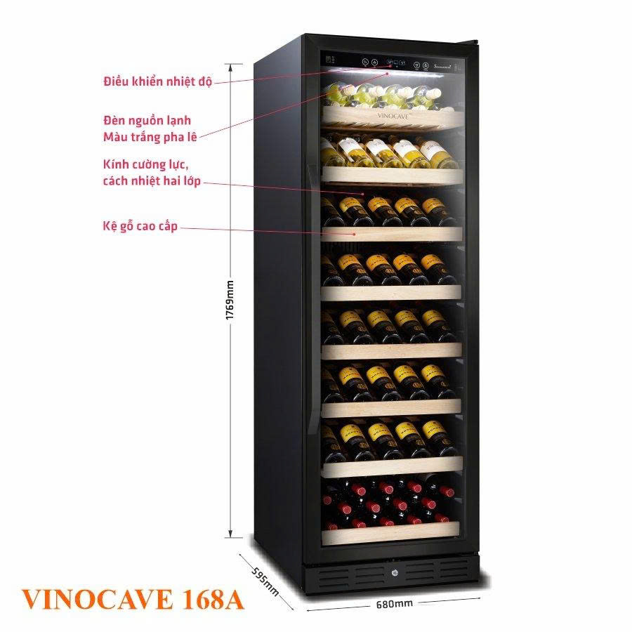 Tủ ướp rượu vang VINOCAVE lốc 124 chai màu đen giá gỗ