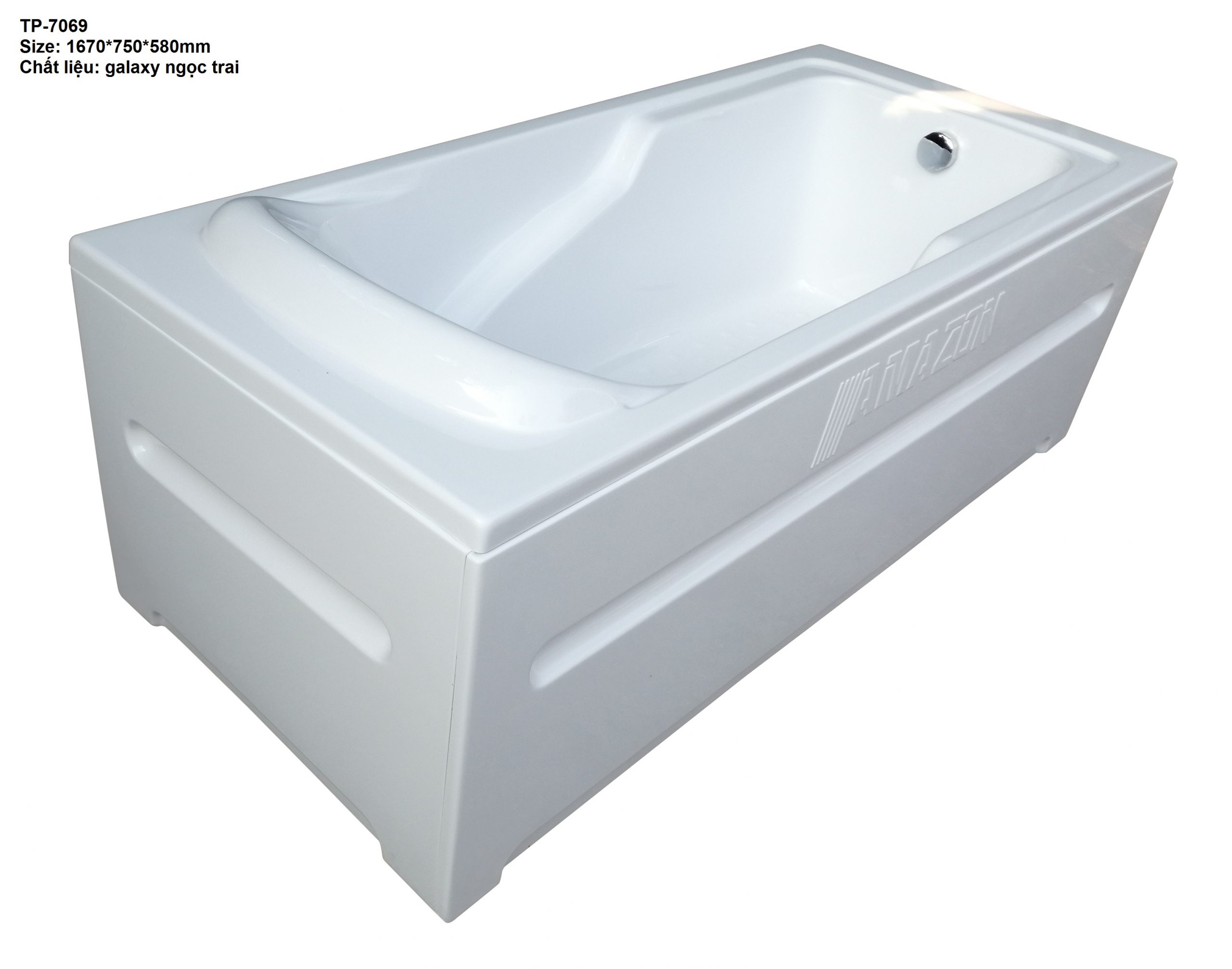 TP7069 - BỒN TẮM NGÂM HÌNH CHỮ NHẬT 3 MẶT YẾM CÓ CHỮ