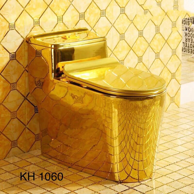 KH1060 - Bồn cầu liền khối sứ nung tráng men nano  vàng cao cấp
