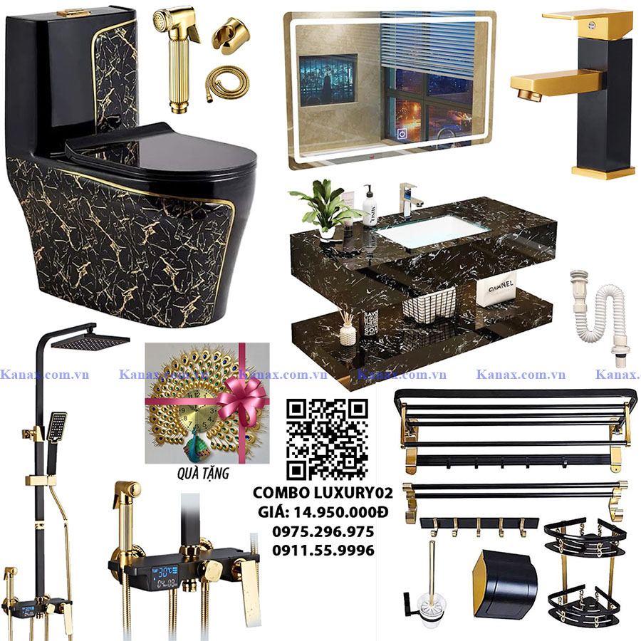 LX02 - Combo phòng tắm đen vàng cao cấp Luxury02
