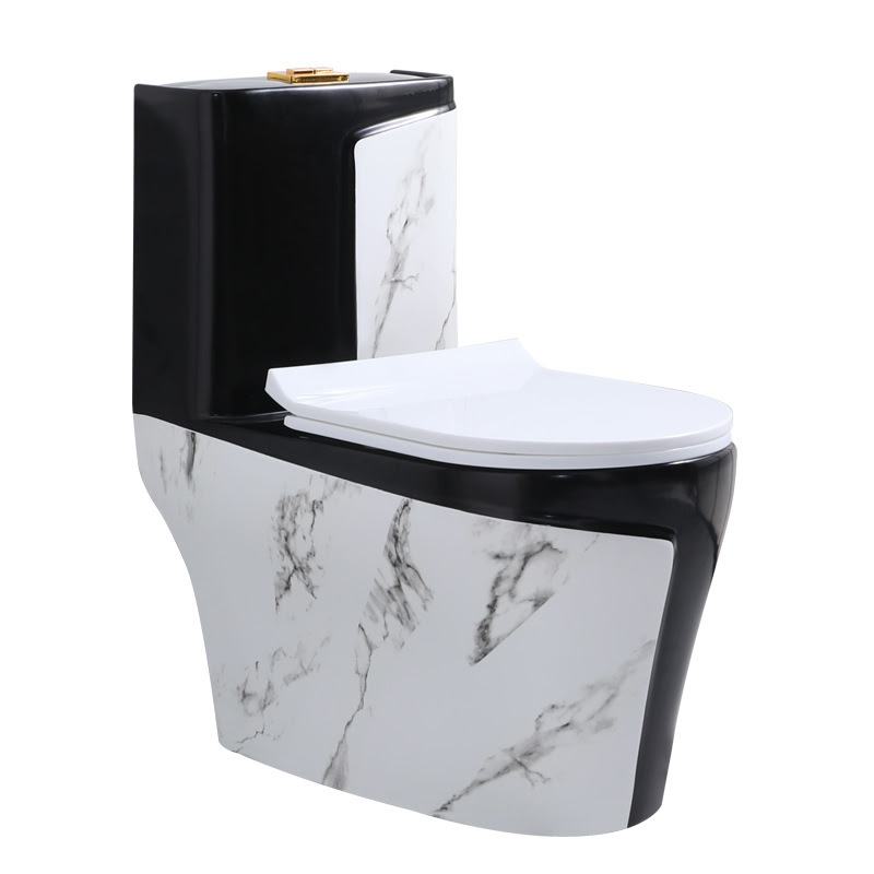 KA603 - Bồn cầu liền khối sứ nung tráng men đen trắng cao cấp