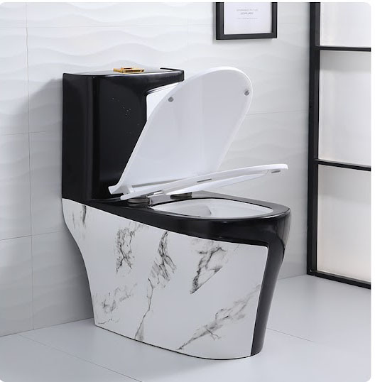 KA603 - Bồn cầu liền khối sứ nung tráng men đen trắng cao cấp