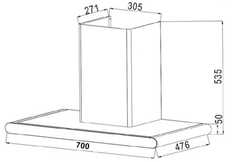 Máy hút khử mùi cảm ứng cao cấp Sevilla SV-TK70. Kích thước 700 x 360 x  (700-1040)mm (DxRxC)