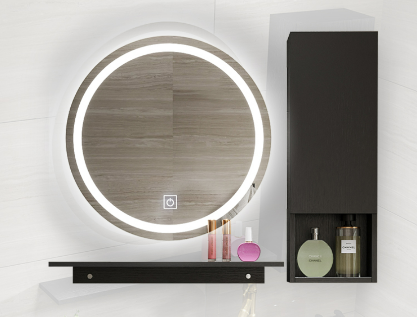 BÀN ĐÁ ĐƠN NHÂN TẠO CHỐNG XƯỚC 1 TẦNG KẾT HỢP CHẬU NỔI VÀ GƯƠNG LED TRÒN TỦ CẠNH BD46