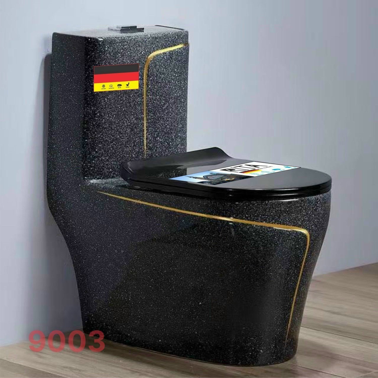 BỒN CẦU LIỀN KHỐI ĐEN CHẤM TRẮNG SỌC VÀNG KA9003
