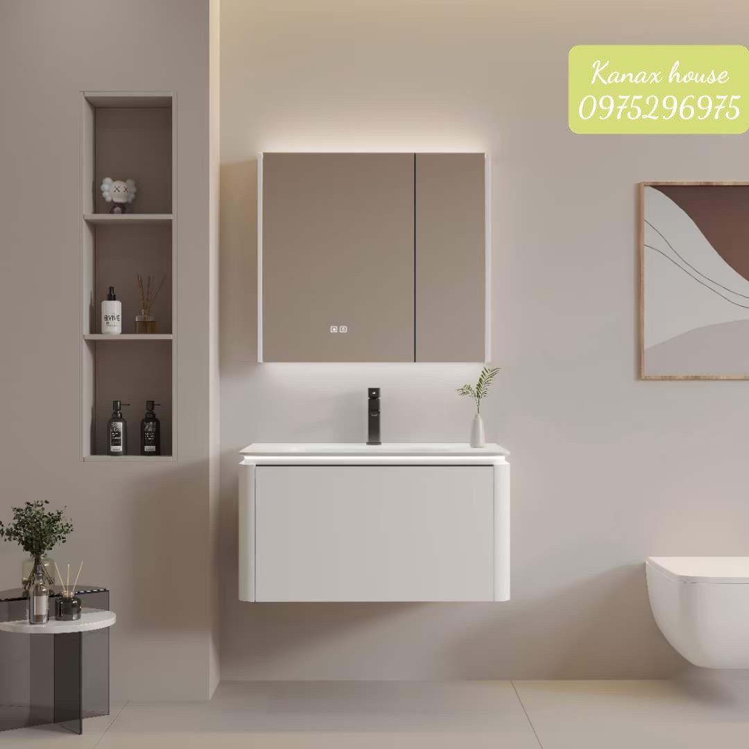 TC190 - Tủ chậu nhựa Plywood + Tủ gương led sấy + Vòi nóng lạnh cao cấp - Hàng nhập khẩu nguyên bộ