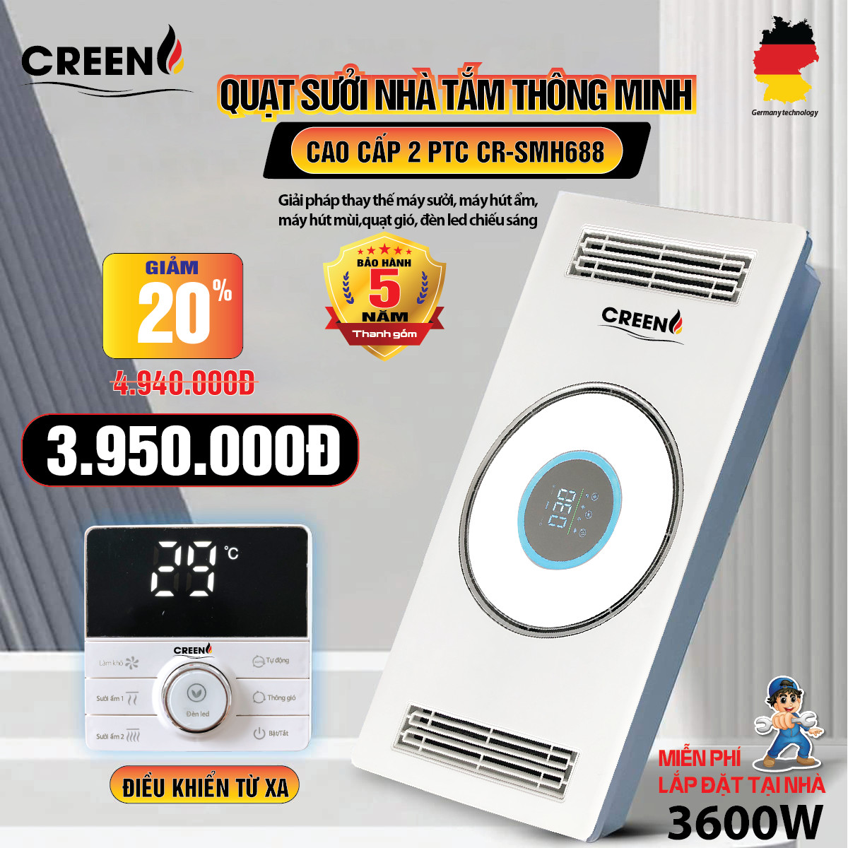 CR01-60 - Đèn sưởi âm trần chức năng 5in1