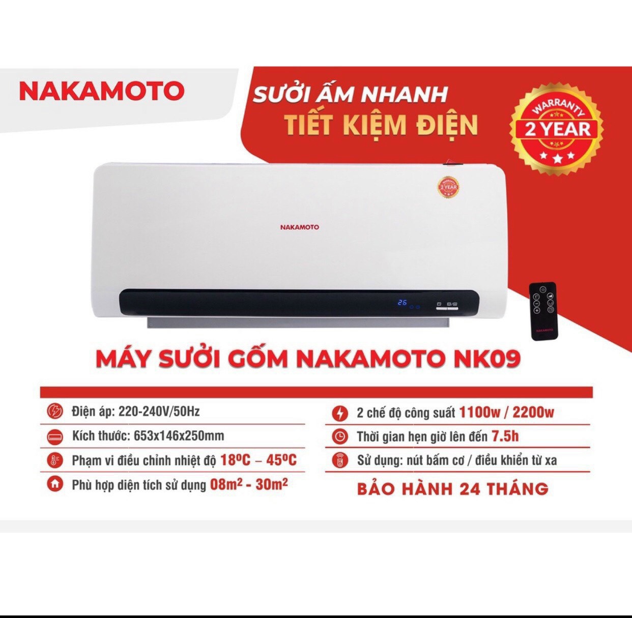 NK09 - Máy sưởi gốm cao cấp