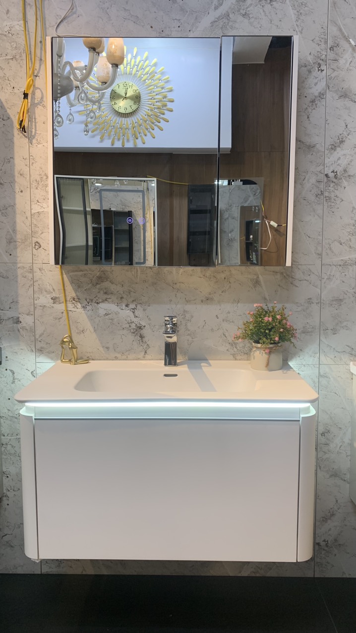 TC190 - Tủ chậu nhựa Plywood + Tủ gương led sấy + Vòi nóng lạnh cao cấp - Hàng nhập khẩu nguyên bộ