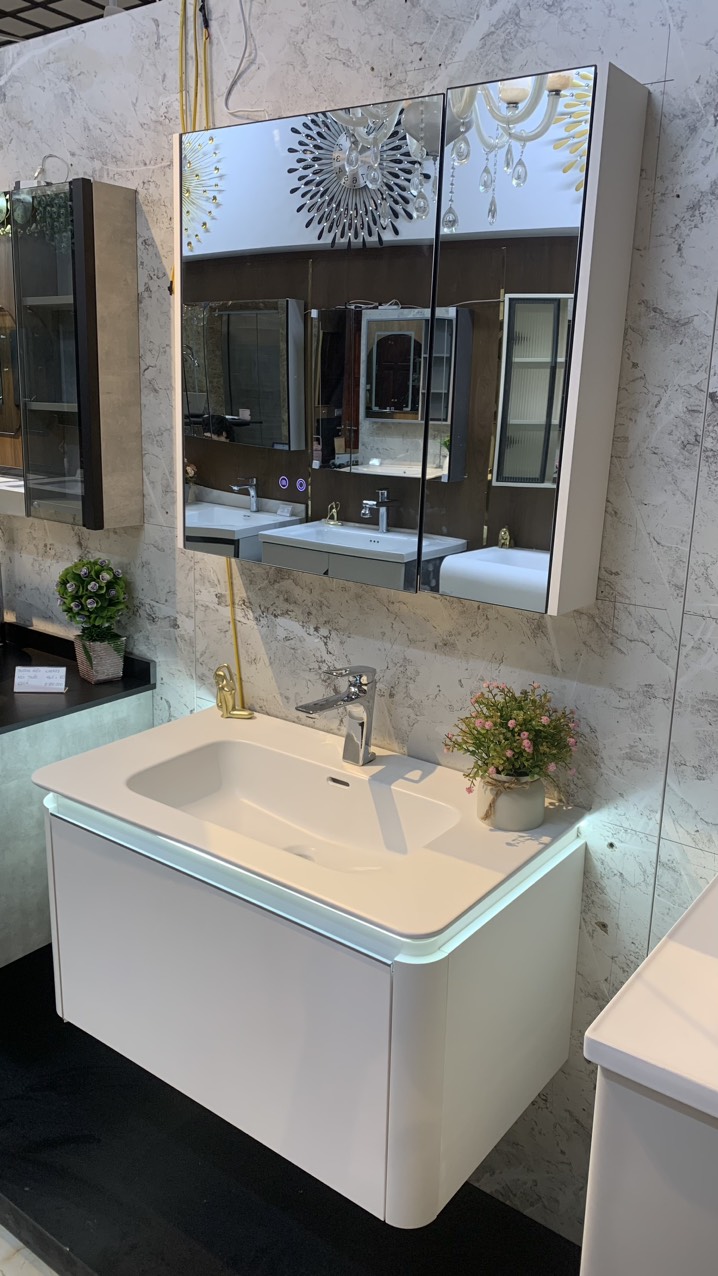 TC190 - Tủ chậu nhựa Plywood + Tủ gương led sấy + Vòi nóng lạnh cao cấp - Hàng nhập khẩu nguyên bộ