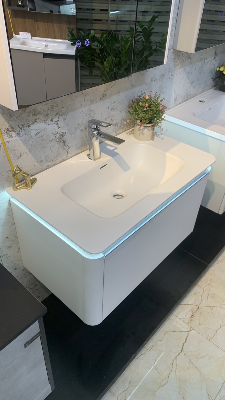 TC190 - Tủ chậu nhựa Plywood + Tủ gương led sấy + Vòi nóng lạnh cao cấp - Hàng nhập khẩu nguyên bộ