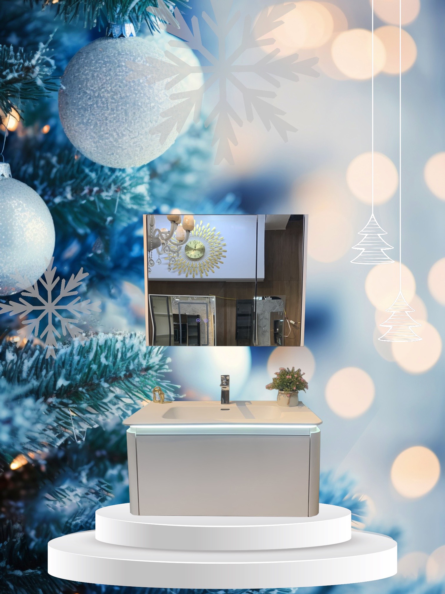 TC190 - Tủ chậu nhựa Plywood + Tủ gương led sấy + Vòi nóng lạnh cao cấp - Hàng nhập khẩu nguyên bộ