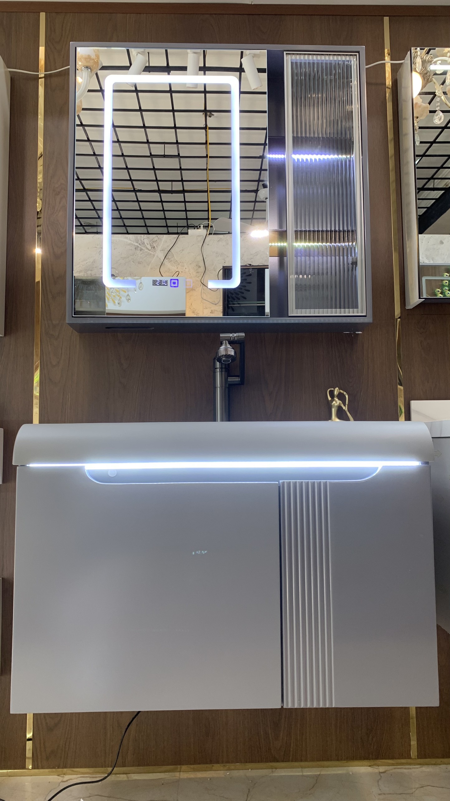 TC195 - Tủ chậu nhựa mặt chậu đá Thạch Anh liền khối màu ghi xám cao cấp