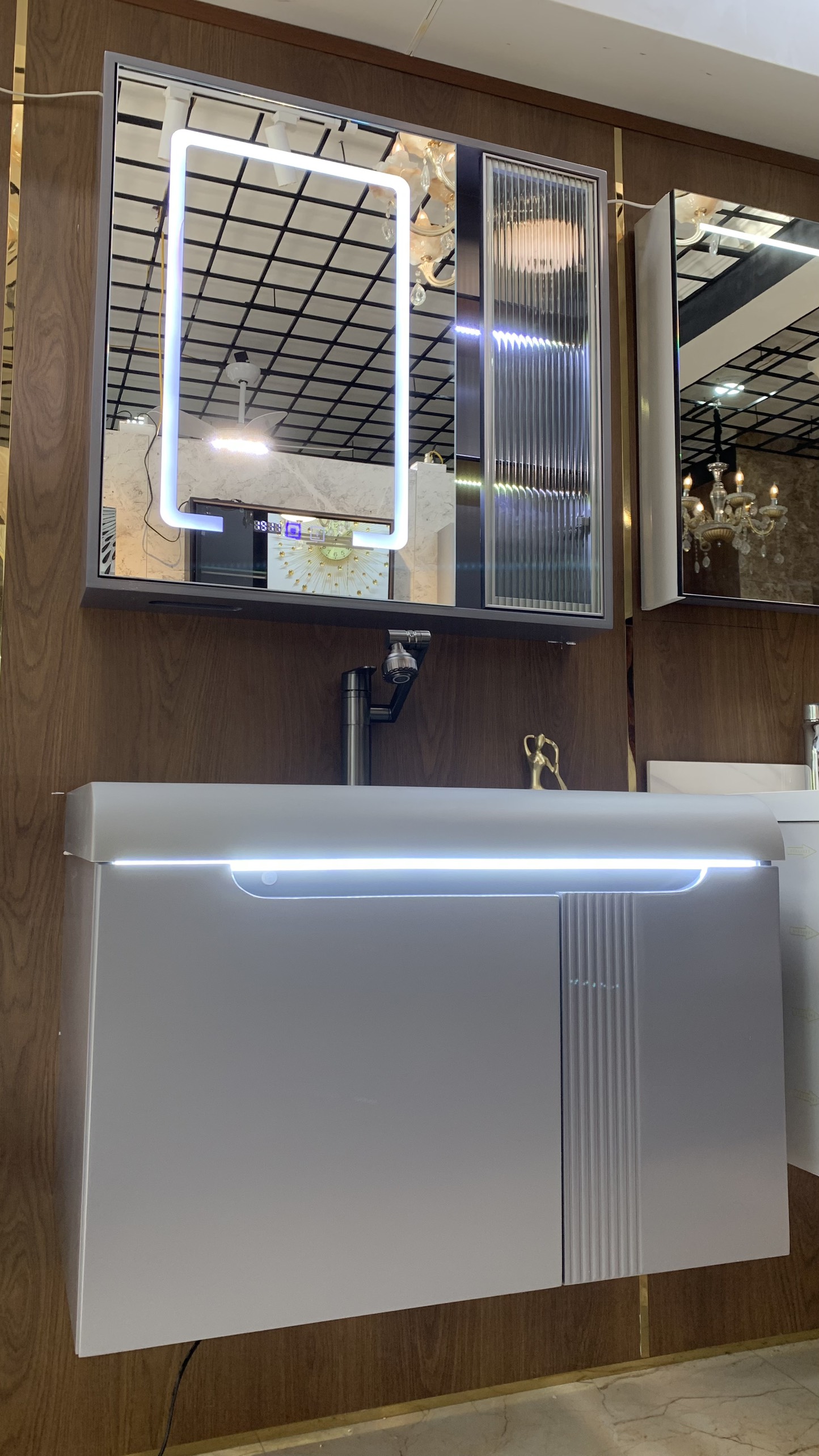 TC195 - Tủ chậu nhựa mặt chậu đá Thạch Anh liền khối màu ghi xám cao cấp