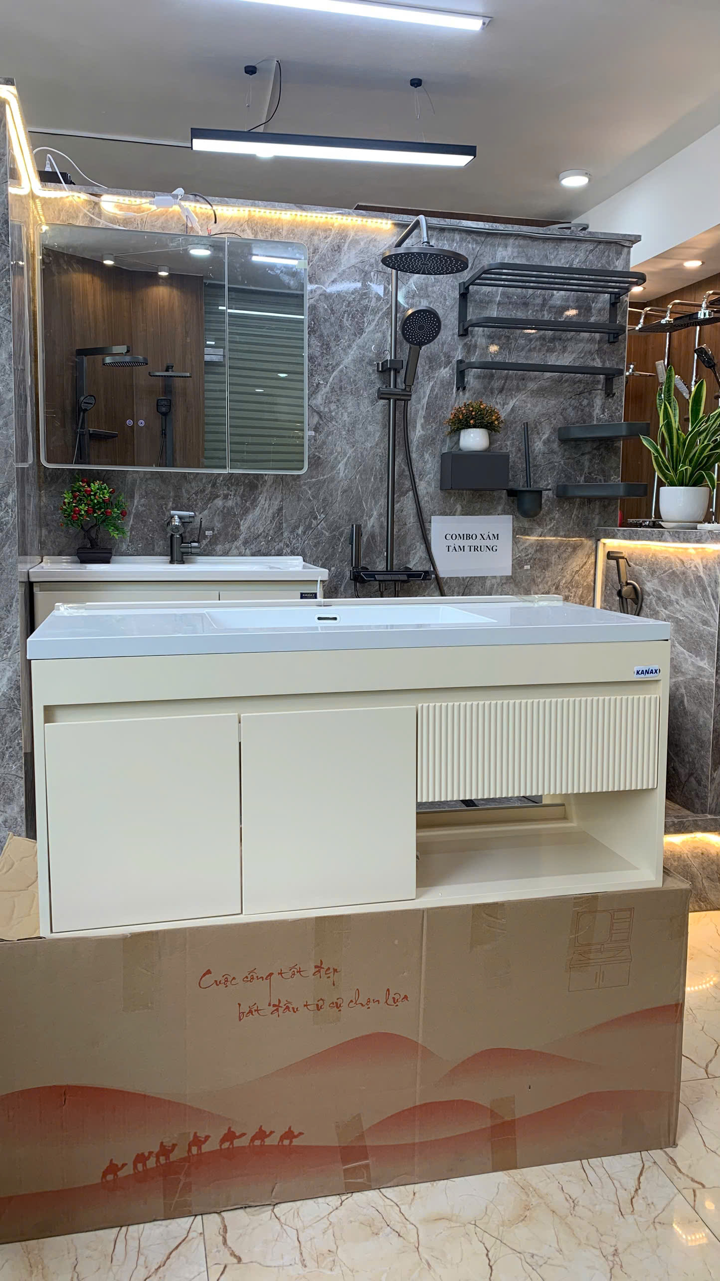 TC02K - Tủ chậu mặt đá, lòng chậu sứ âm liền mép hàng đặt theo yêu cầu, chất liệu nhựa PVC đặc chịu nước