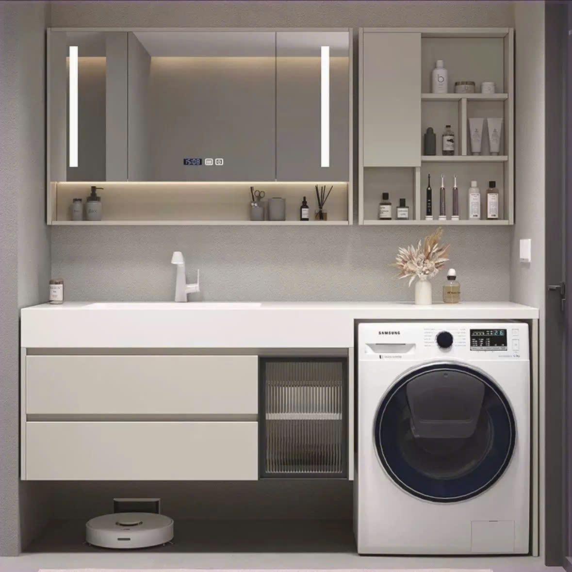 TC22K - Tủ chậu kết hợp máy giặt, nhựa PVC đặc chịu nước, hàng đặt theo yêu cầu, kích thước và màu sắc tùy chọn. LH để được giá tốt: 0975.296.975