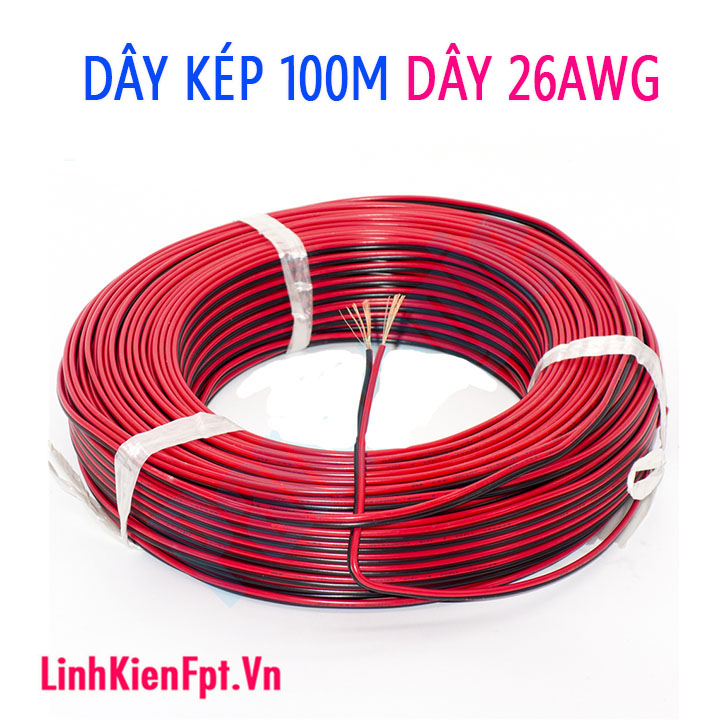 Dây điện đôi đỏ đen nhiều lõi 26AWG cuộn 100m | linhkienfpt