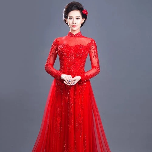 Điểm qua xu hướng áo dài cưới màu đỏ 2023 cho cô dâu trong đám hỏi