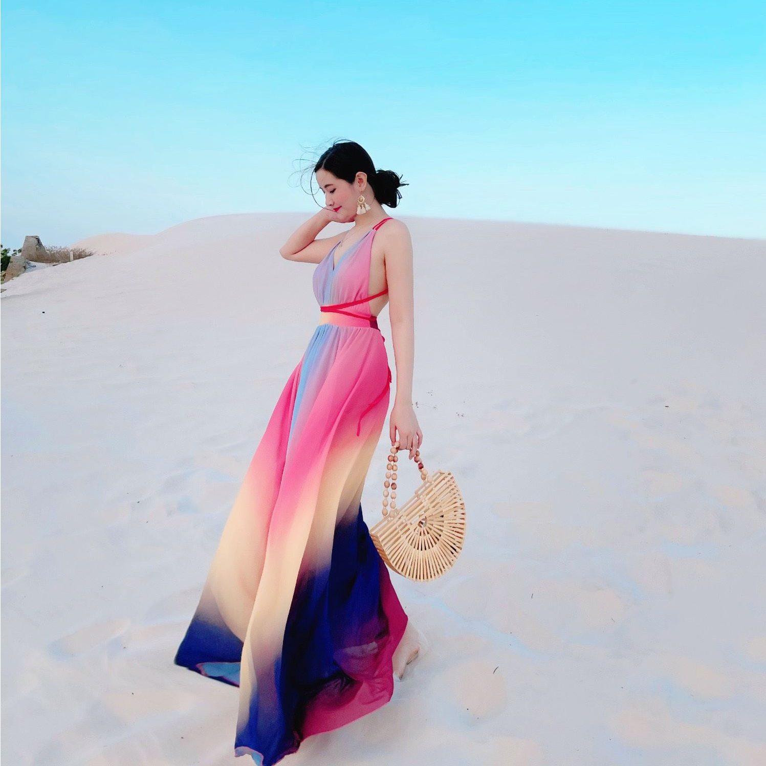 Thiết kế váy dài đi biển cho cô nàng dáng người hình chữ nhật