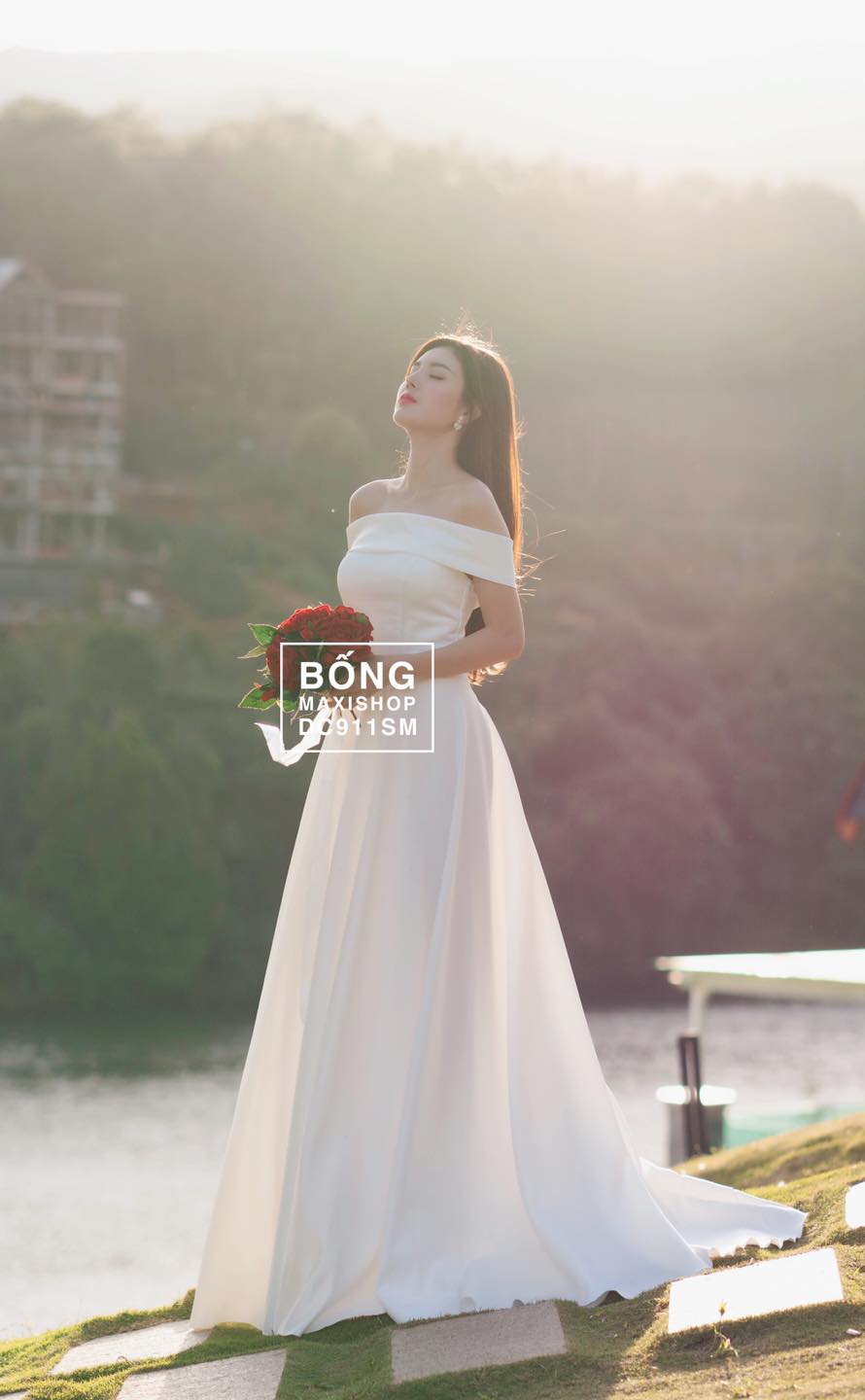 Áo cưới suông trắng phi (mikado) 2 dây - MI05 - Hien Vy Bridal | Áo cưới  Hiên Vy | Cho thuê áo cưới | Bán áo cưới