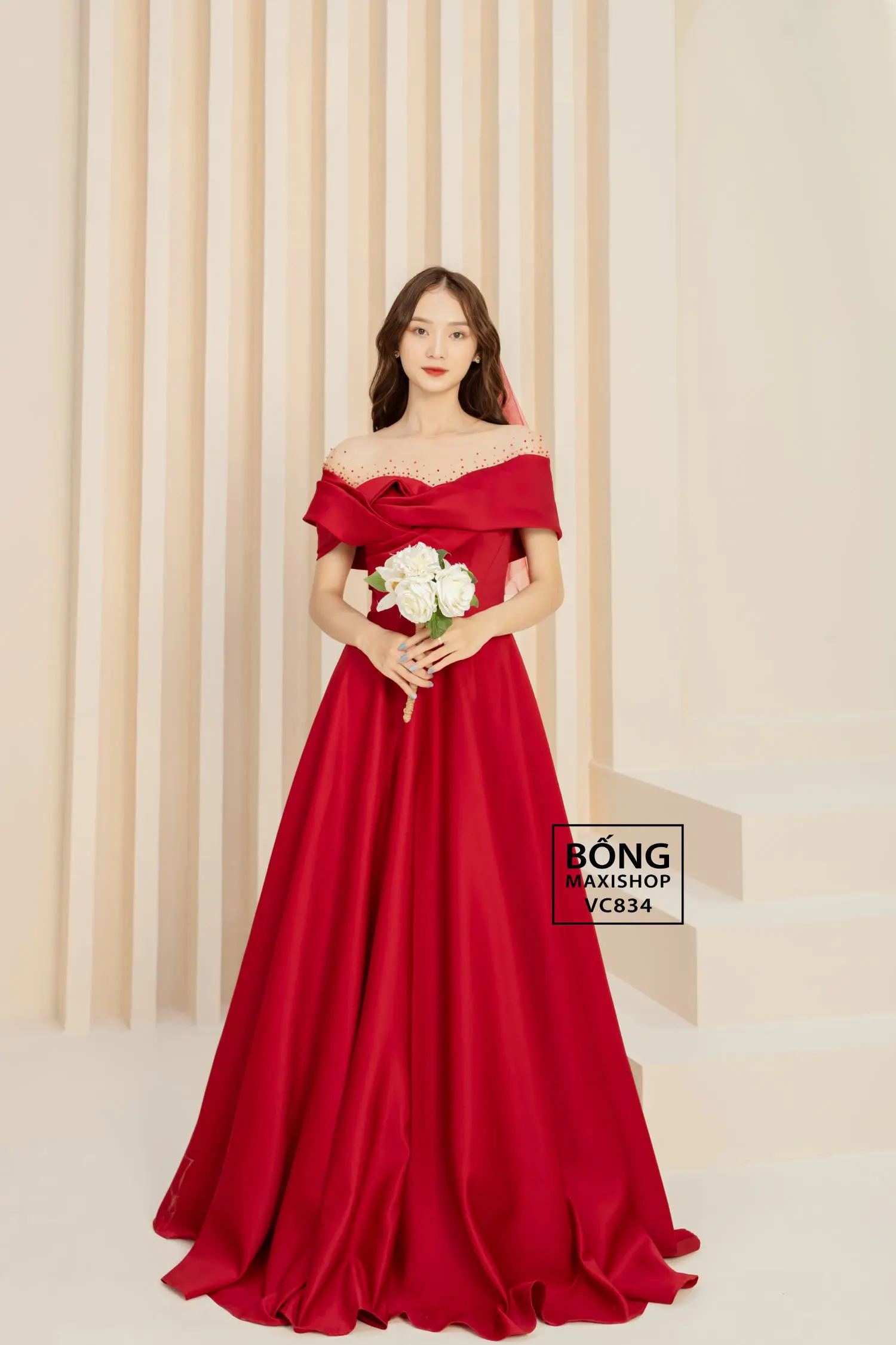 Váy Đầm Nữ Dạ Hội Tay Bồng Cổ Nữ Hoàng Kết Hoa Amabel Dress