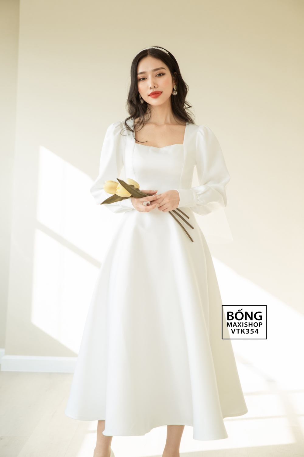 Đầm xòe trắng dự tiệc thiết kế lệch vai dễ thương - DN446 - AloraShop21