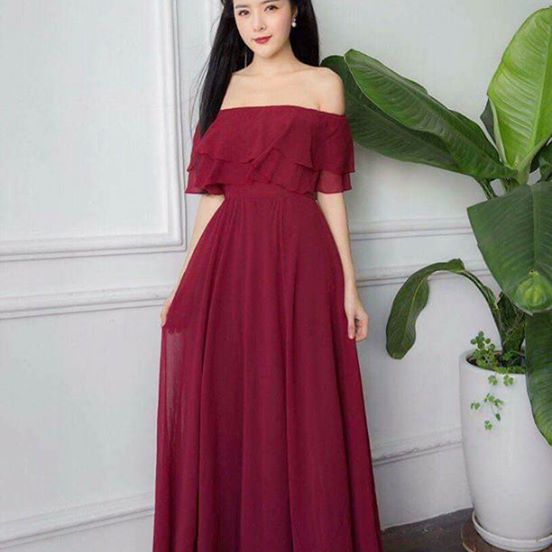 Đầm dự tiệc màu đỏ dáng xòe cổ V KK130-24 | Thời trang công sở K&K Fashion