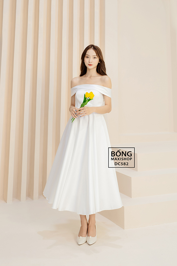 Đầm dạ hội 2 dây, váy cưới đơn giản mới nhất 2DCL - maxi.vn