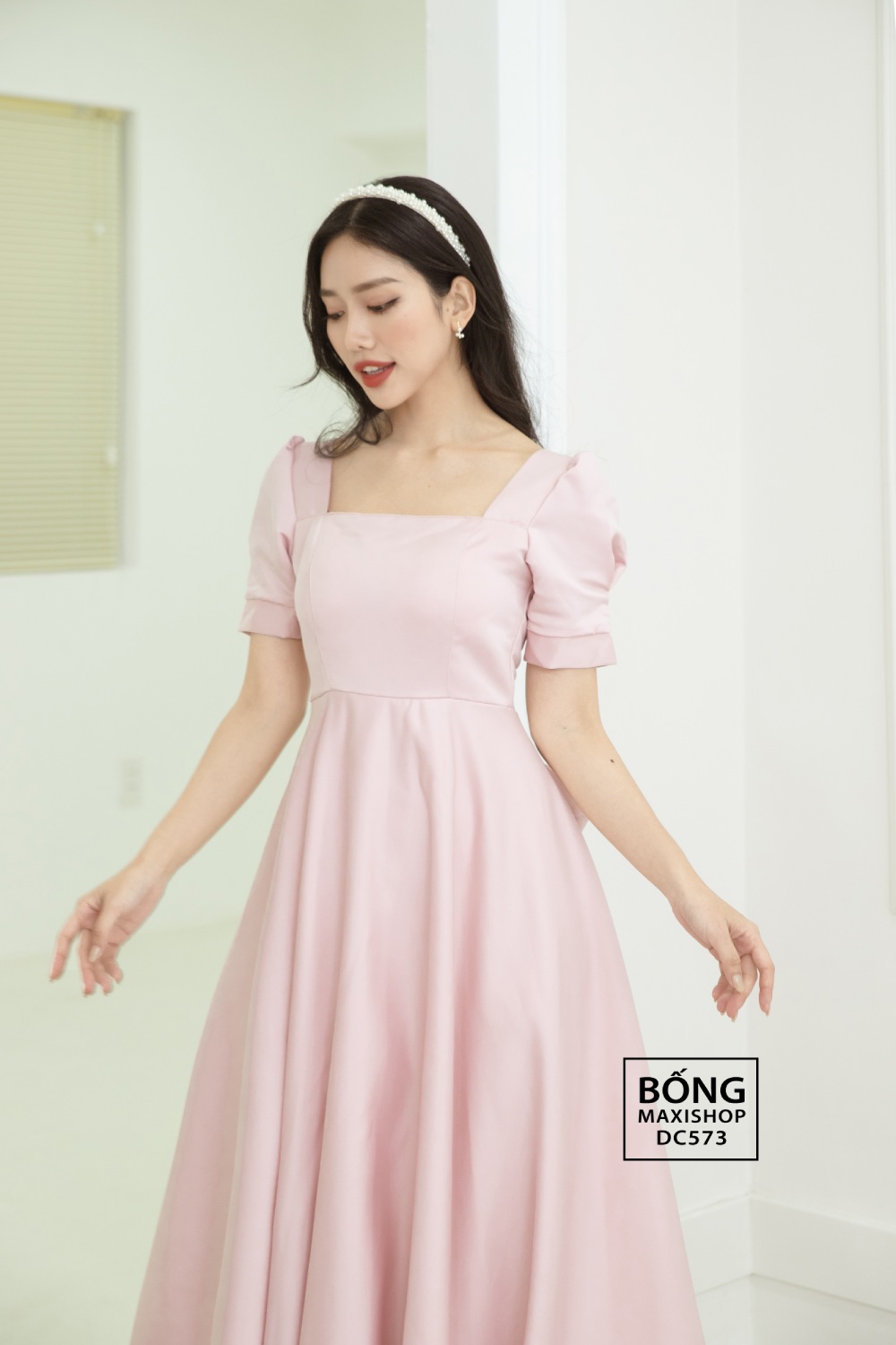 Váy vai bồng bóng kính vân hoa trắng 3 lớp vải tingoan PRETTY IN ROSÉ  DRESS/WH - Đầm, váy nữ | ThờiTrangNữ.vn