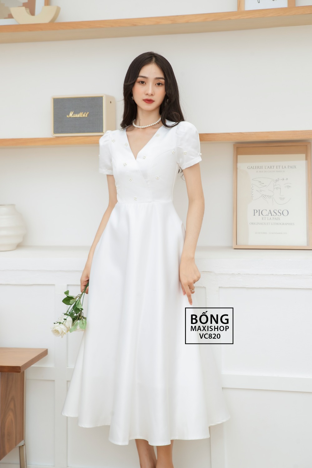 Vay6214 Váy tay bồng nữ DORA.style chất đẹp phối 2 lớp buộc nơ, thiết kế đơn  giản basic Vay6214