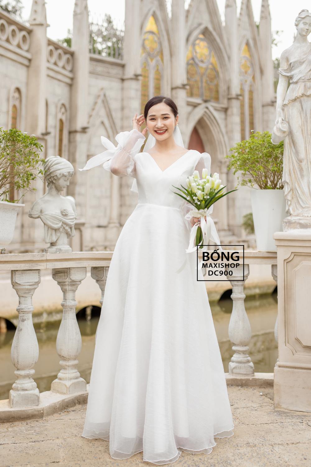 VÁY CƯỚI TRỄ VAI SANG TRỌNG-LT238 - VÁY CƯỚI CAO CẤP LINH NGA BRIDAL