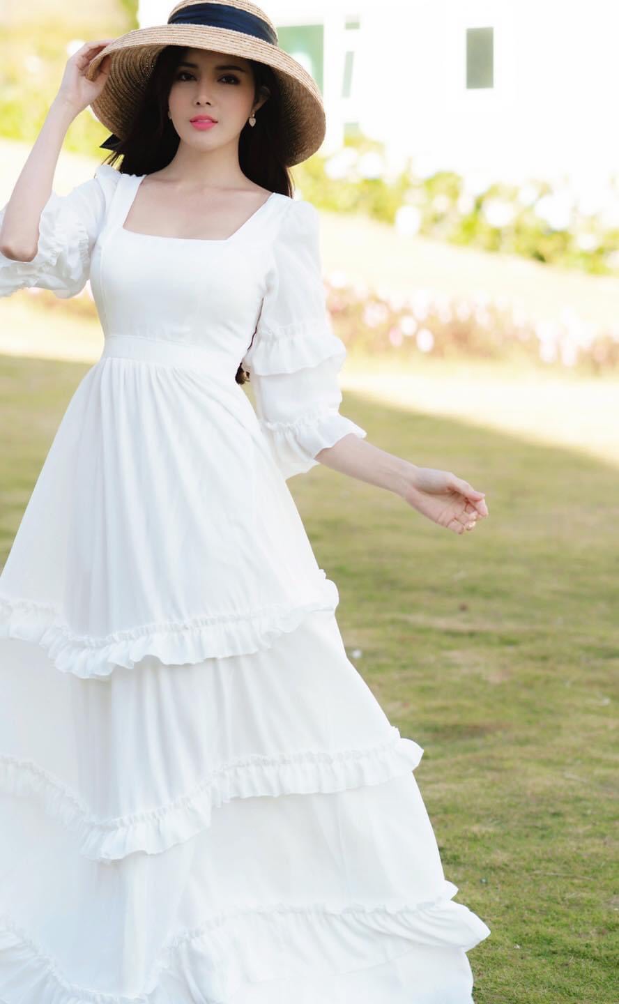 Giảm giá Váy trễ vai bèo - Đầm trắng trễ vai công chúa chun eo - Mua Thông  Minh