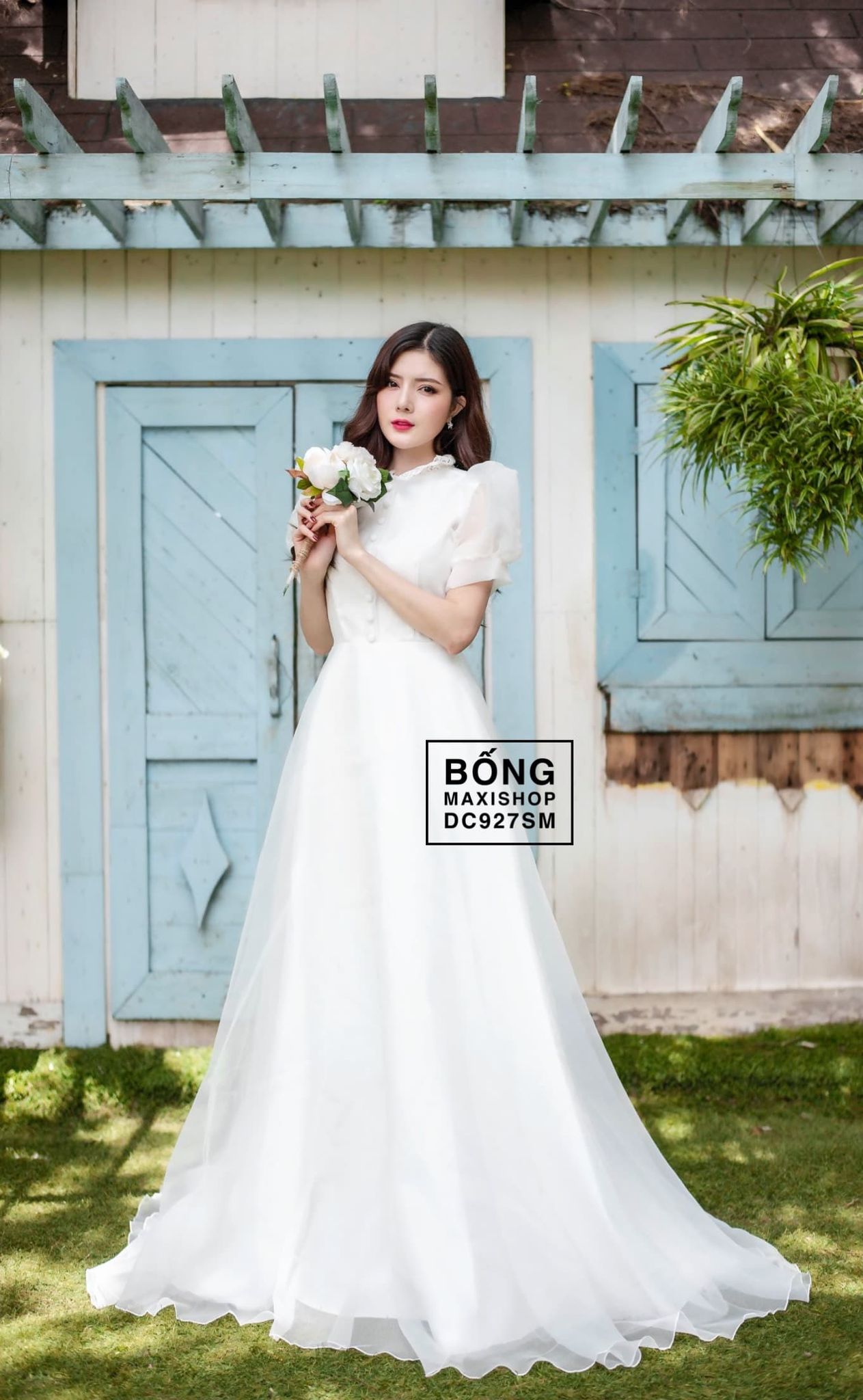 Váy cưới tay dài đơn giản, kín đáo phong cách Hàn Quốc #1066