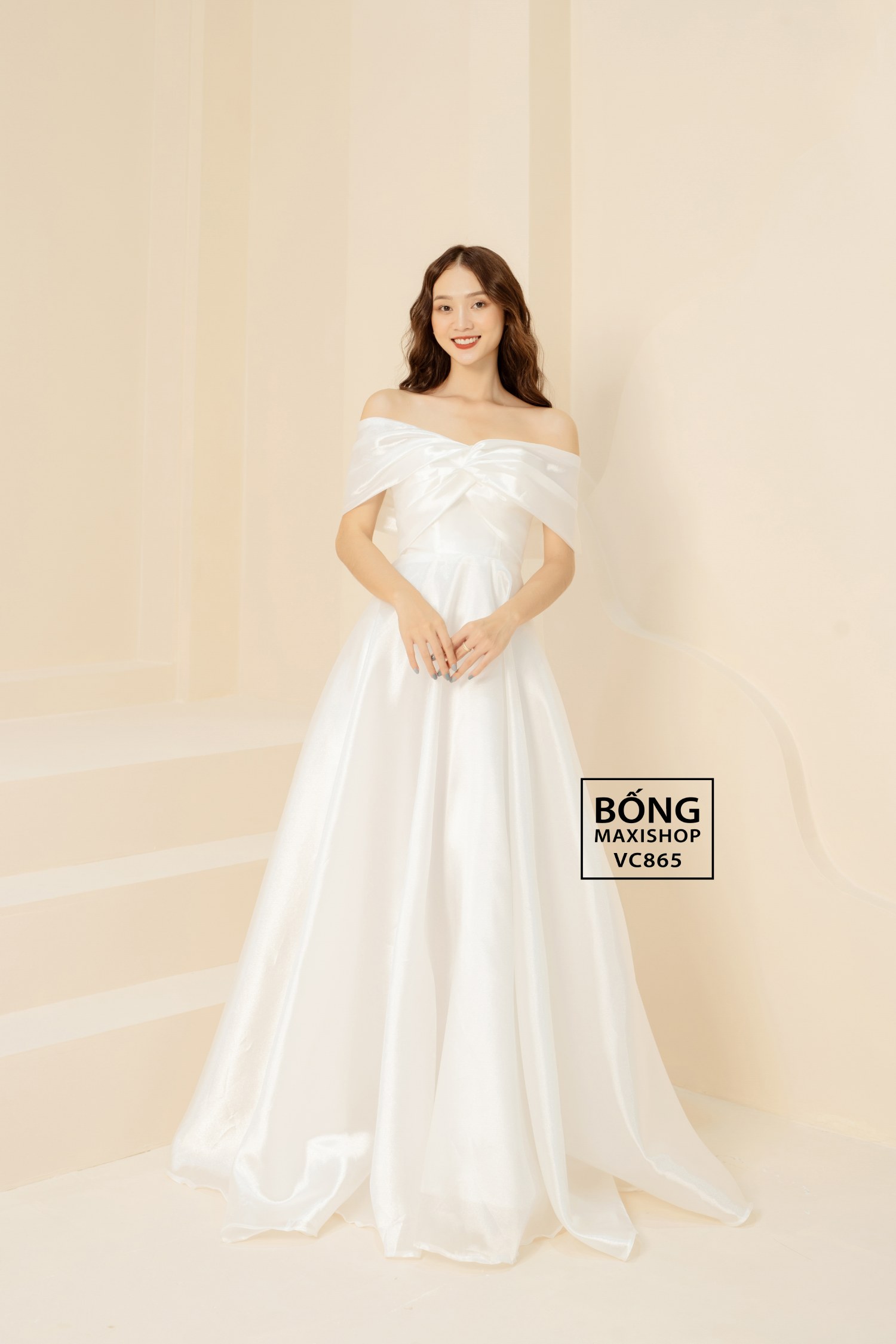 Váy cưới Organza trễ vai thắt nơ ngực VC865 Bống Maxishop