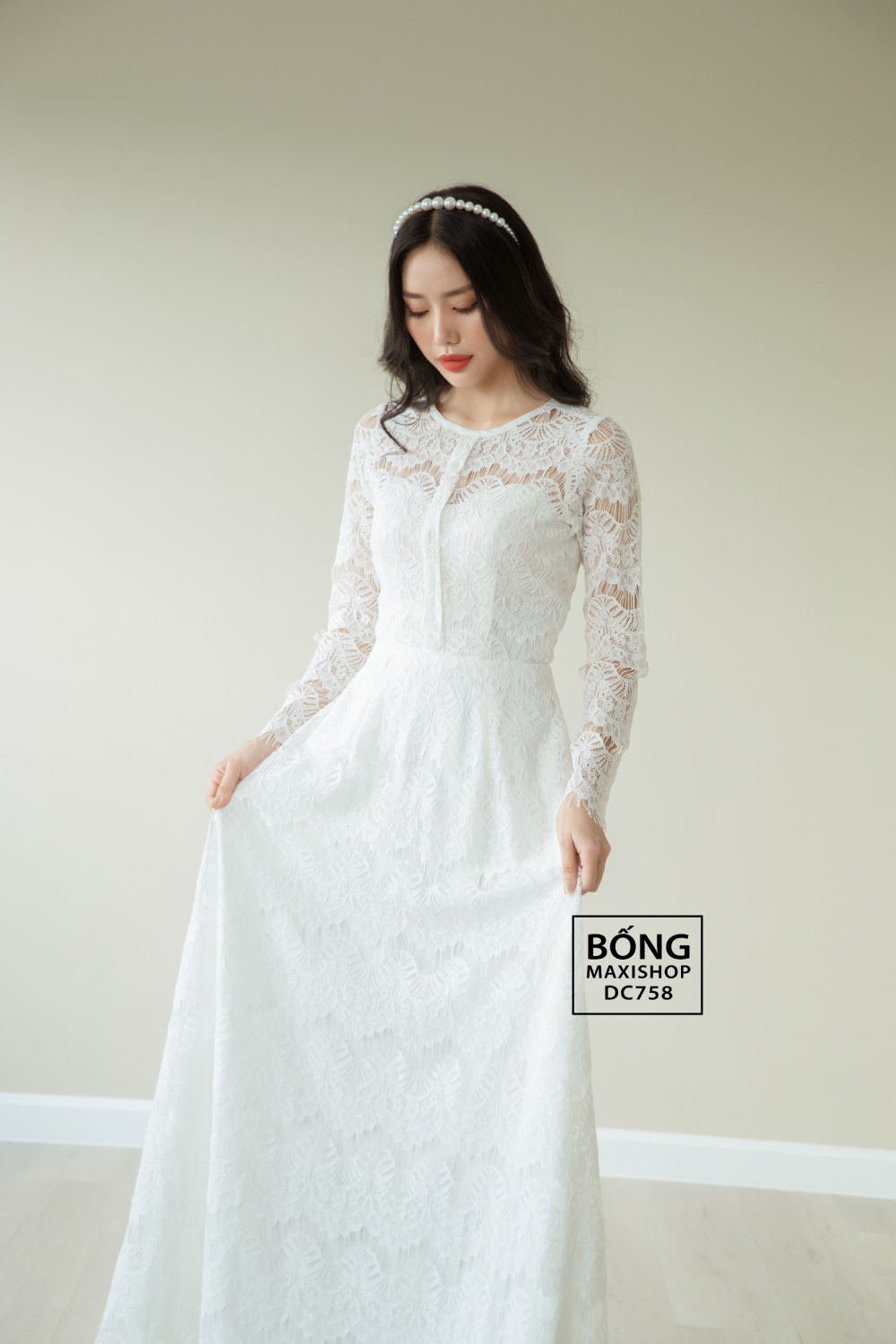 20/V083/01 VÁY XÒE, TAY NỤ HỒNG, REN TRẮNG Zen Fashion