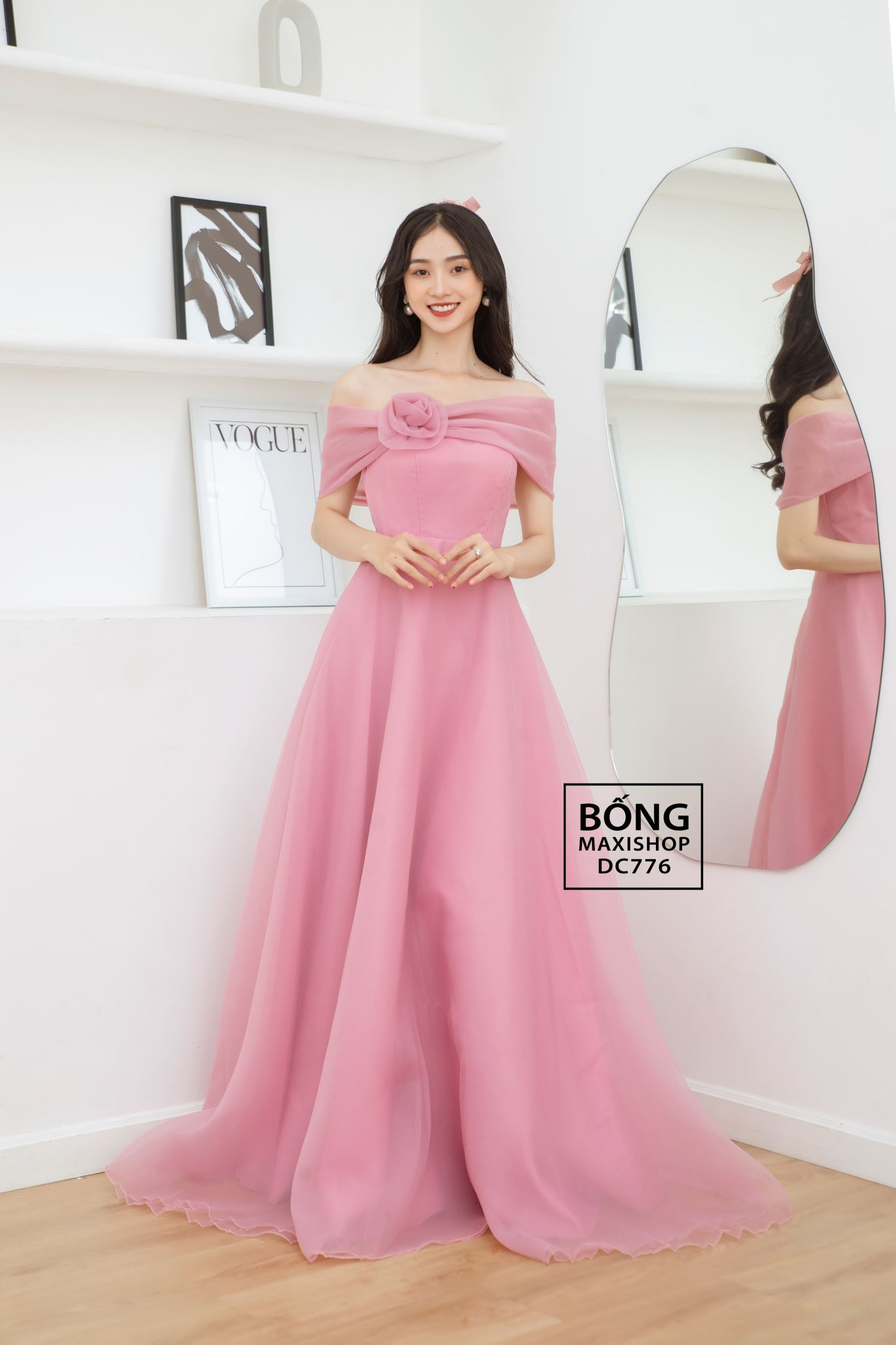 Váy cưới voan bồng bềnh dáng chữ A màu hồng phấn - Marry - Váy cưới cô dâu  - HappyWedding.vn