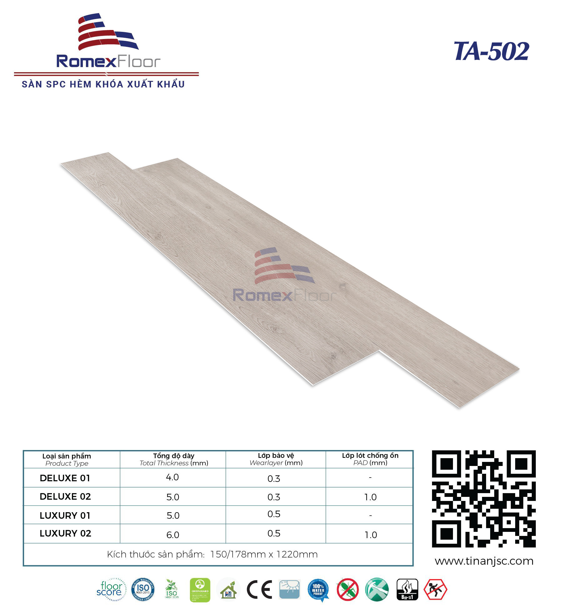 Sàn nhựa Romex Floor TA502 | Thiên Hà Floor