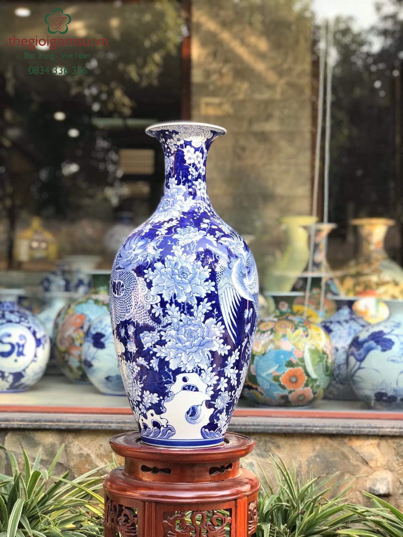 lọ lộc bình "Long phượng" xanh đại thanh