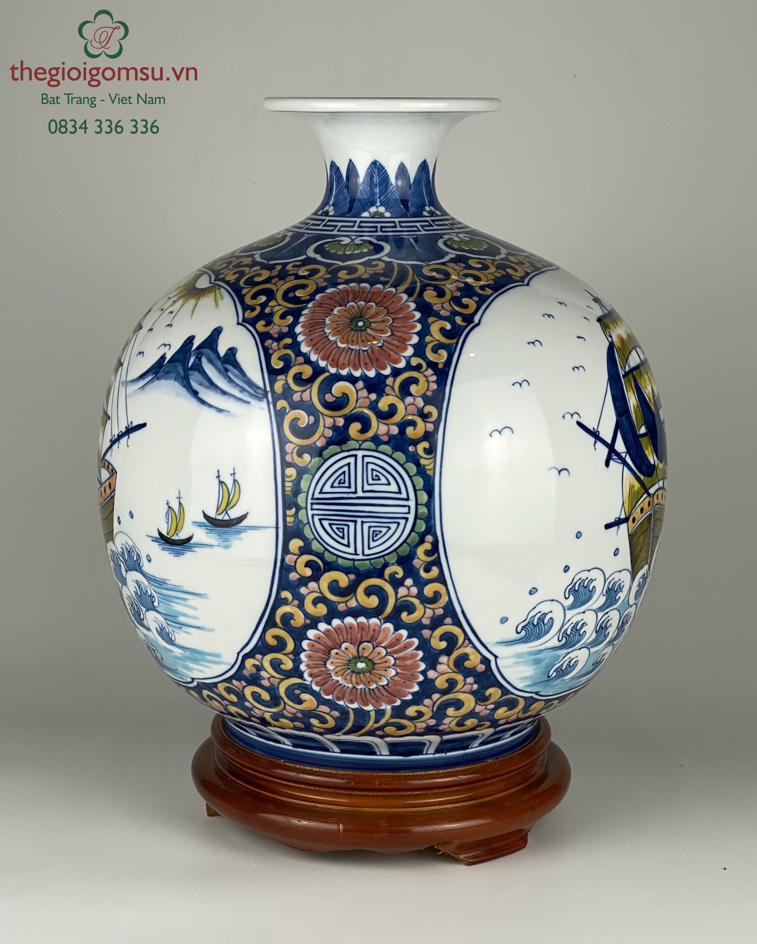 Bình hút tài lộc nền trắng "Thuận Buồm Xuôi Gió"