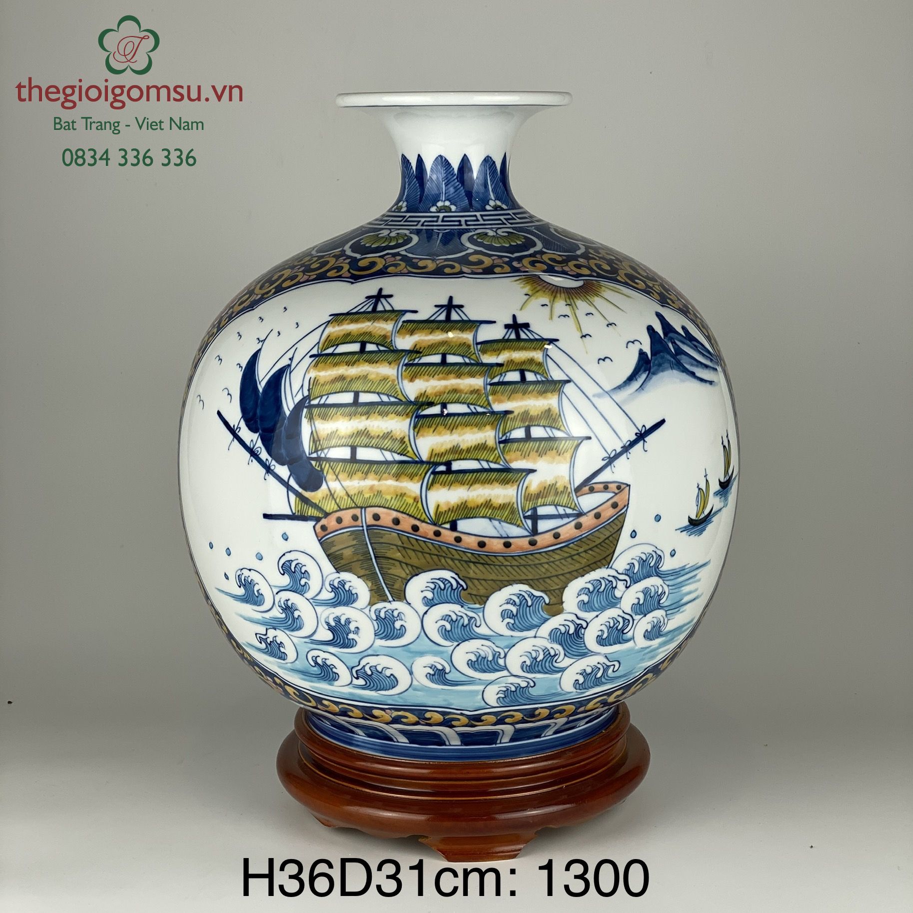 Bình hút tài lộc nền trắng "Thuận Buồm Xuôi Gió"