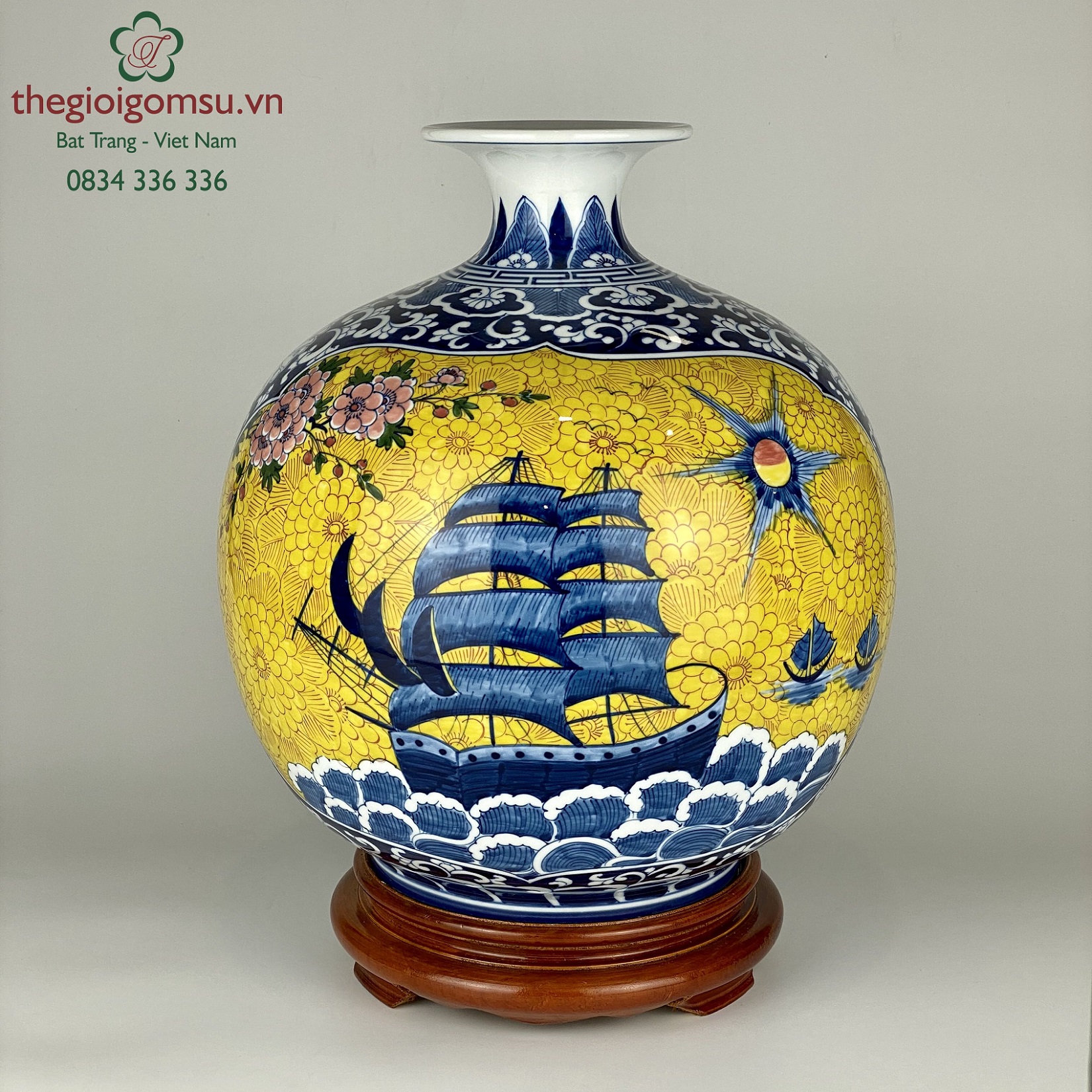 Bình hút tài lộc "Thuận Buồm Xuôi Gió" vàng đai cát