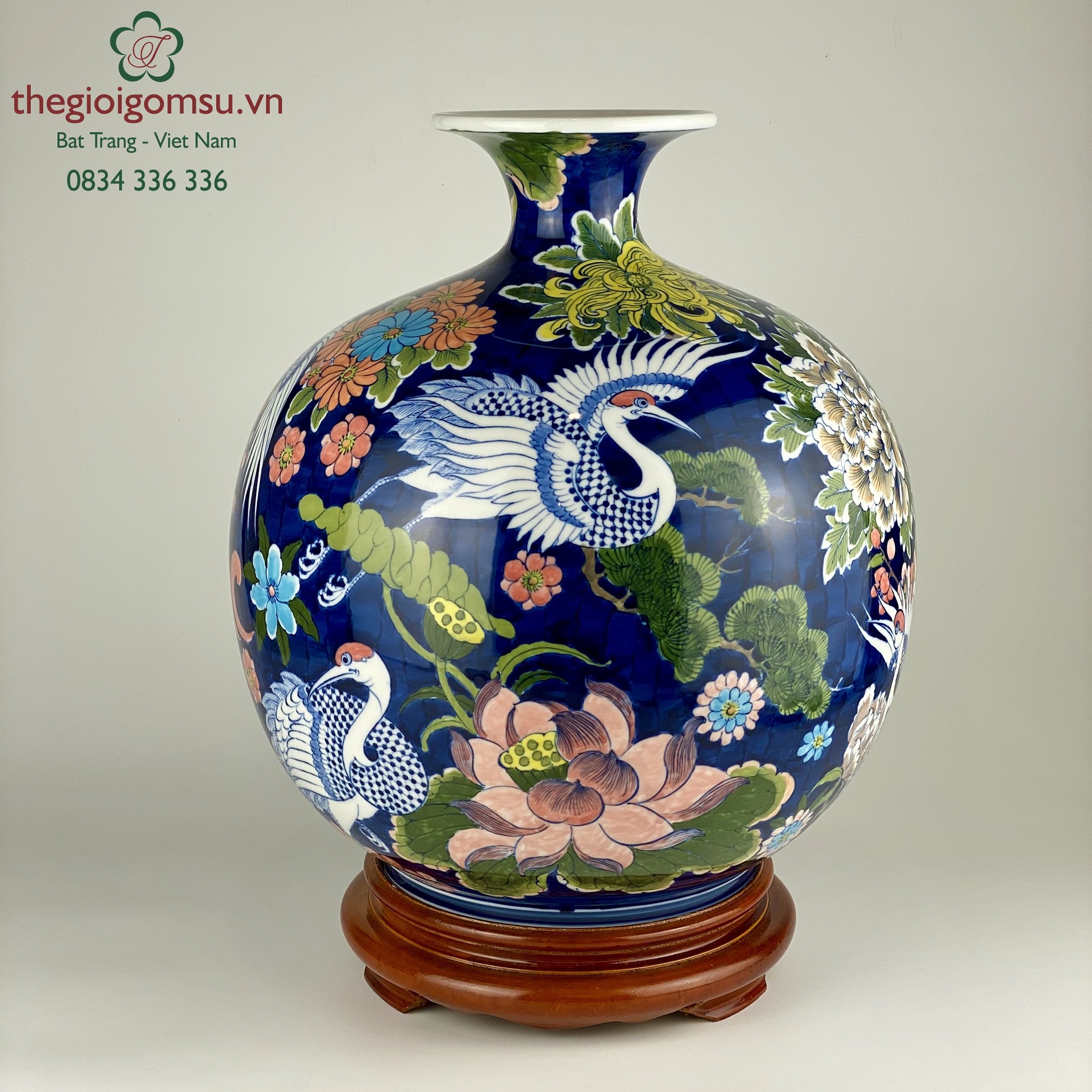 Bình hút tài lộc "Chim Hạc chữ Phúc đỏ"