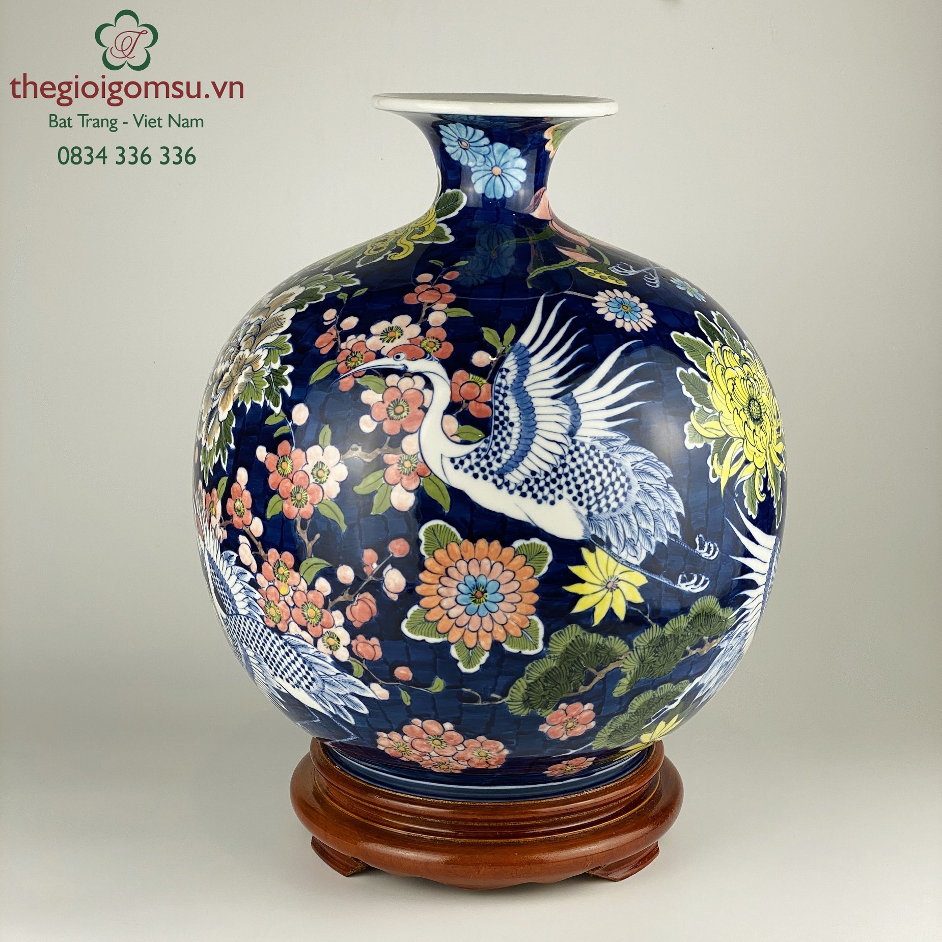 Bình hút tài lộc "Chim Hạc chữ Phúc đỏ"