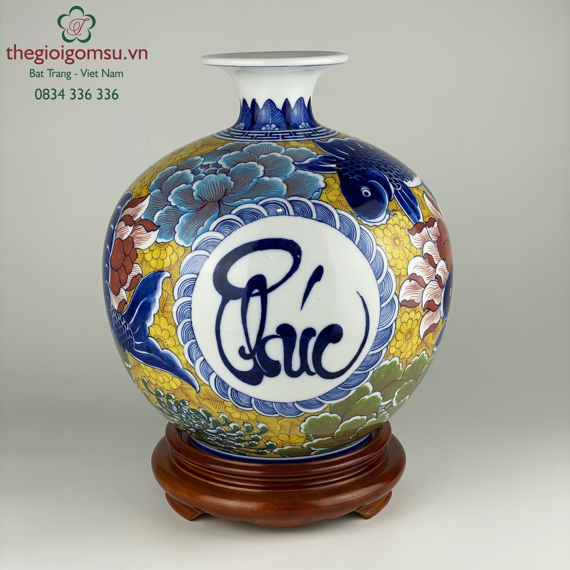 Bình hút tài lộc "Cá chép chữ Phúc " nền trắng