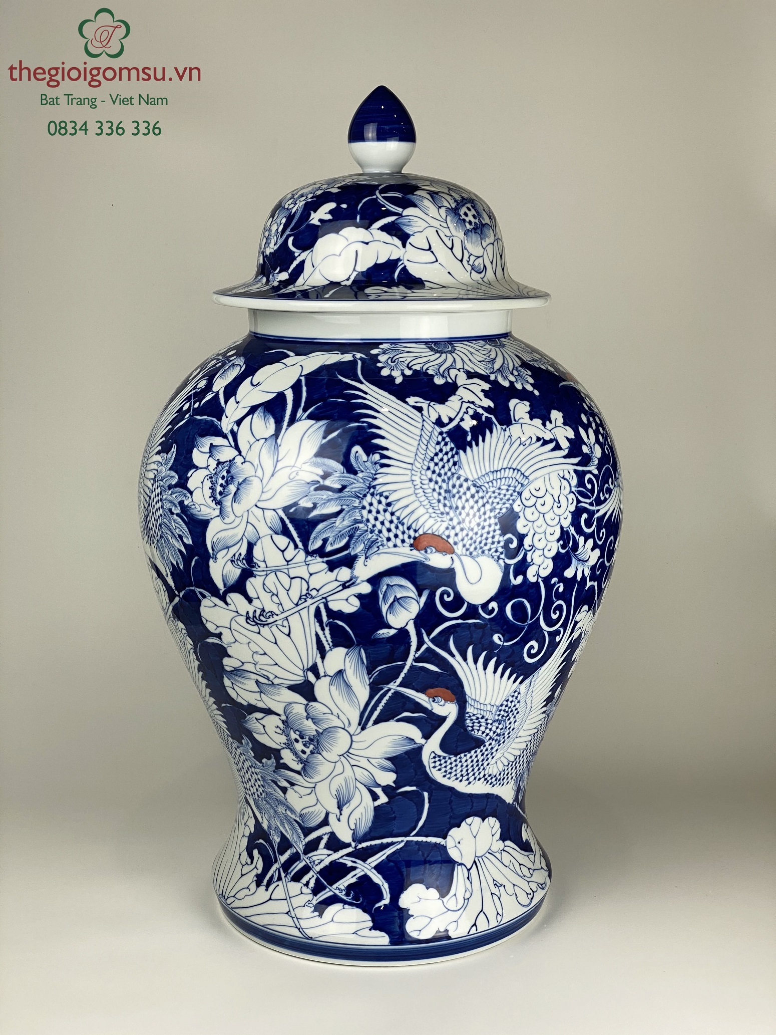 Chóe phong thủy "Chim hạc hoa sen" xanh đại thanh