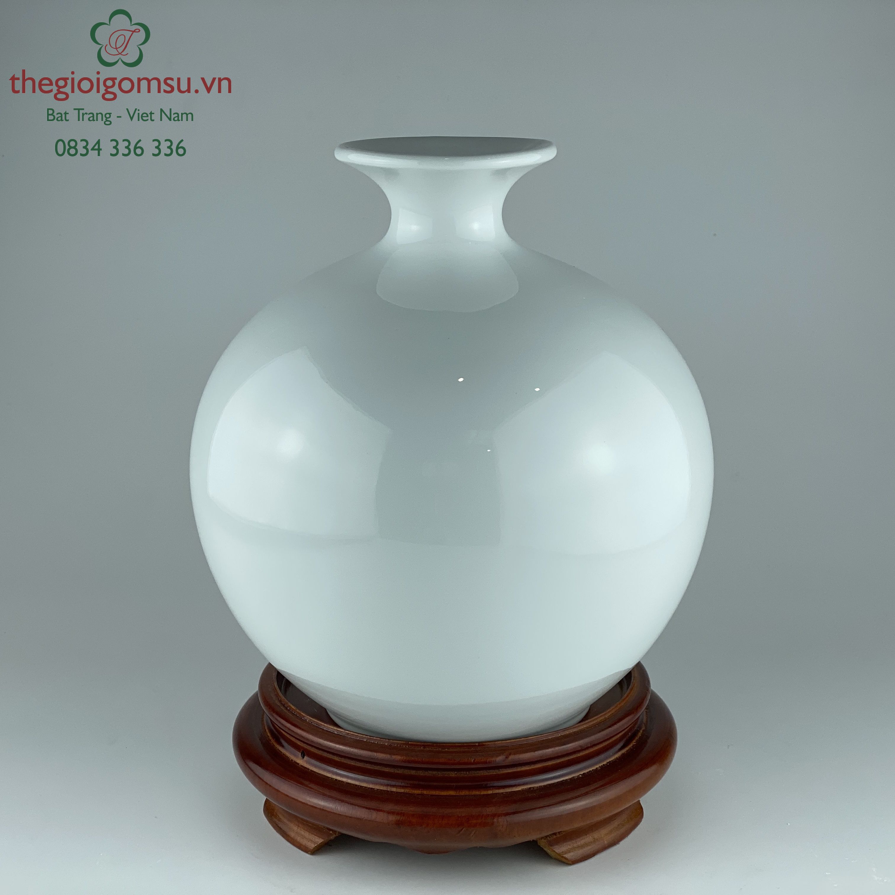 Bình hút tài lộc màu trắng tuyết men bóng