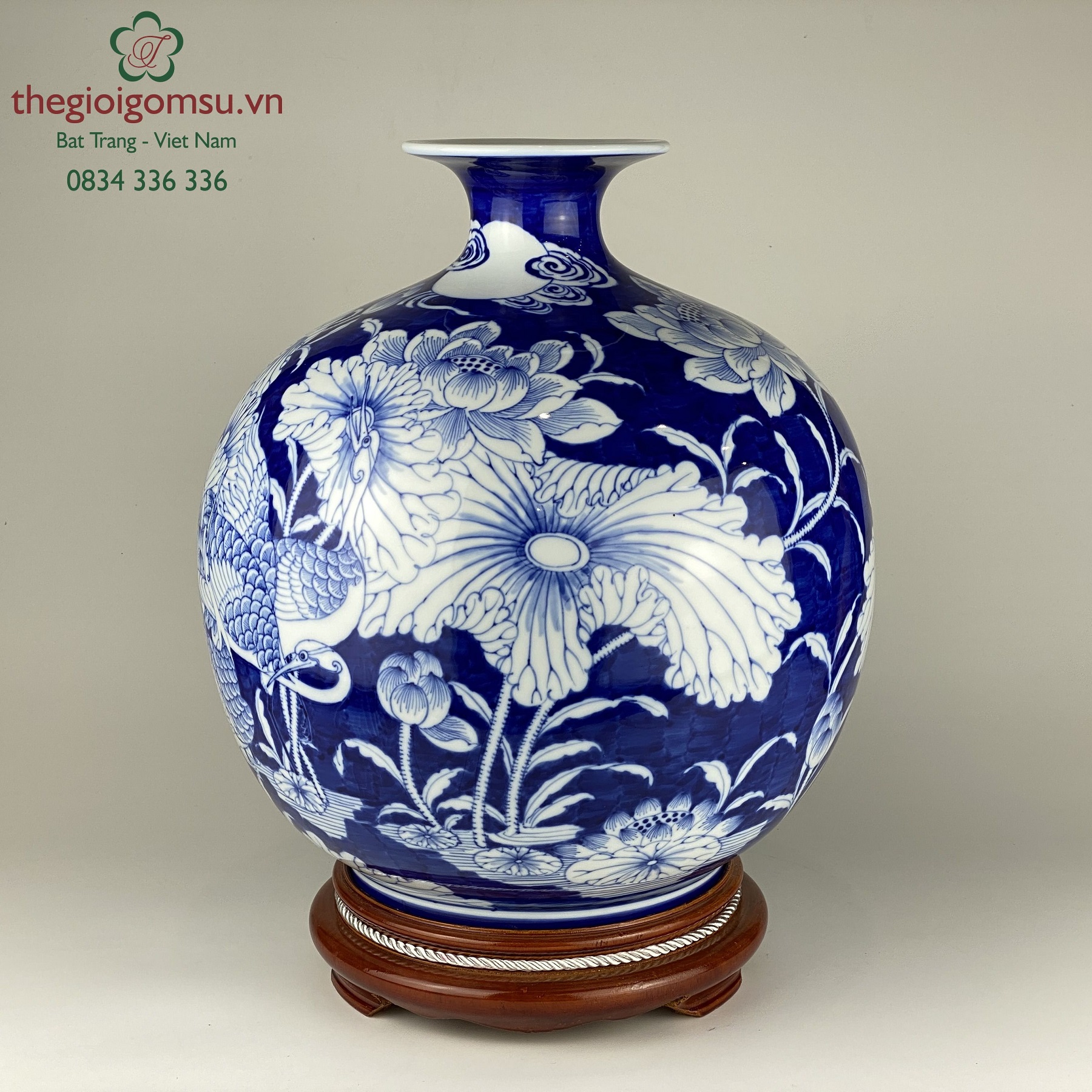 Bình hút tài lộc "Chim Hạc Hoa Sen" Ngọc bích