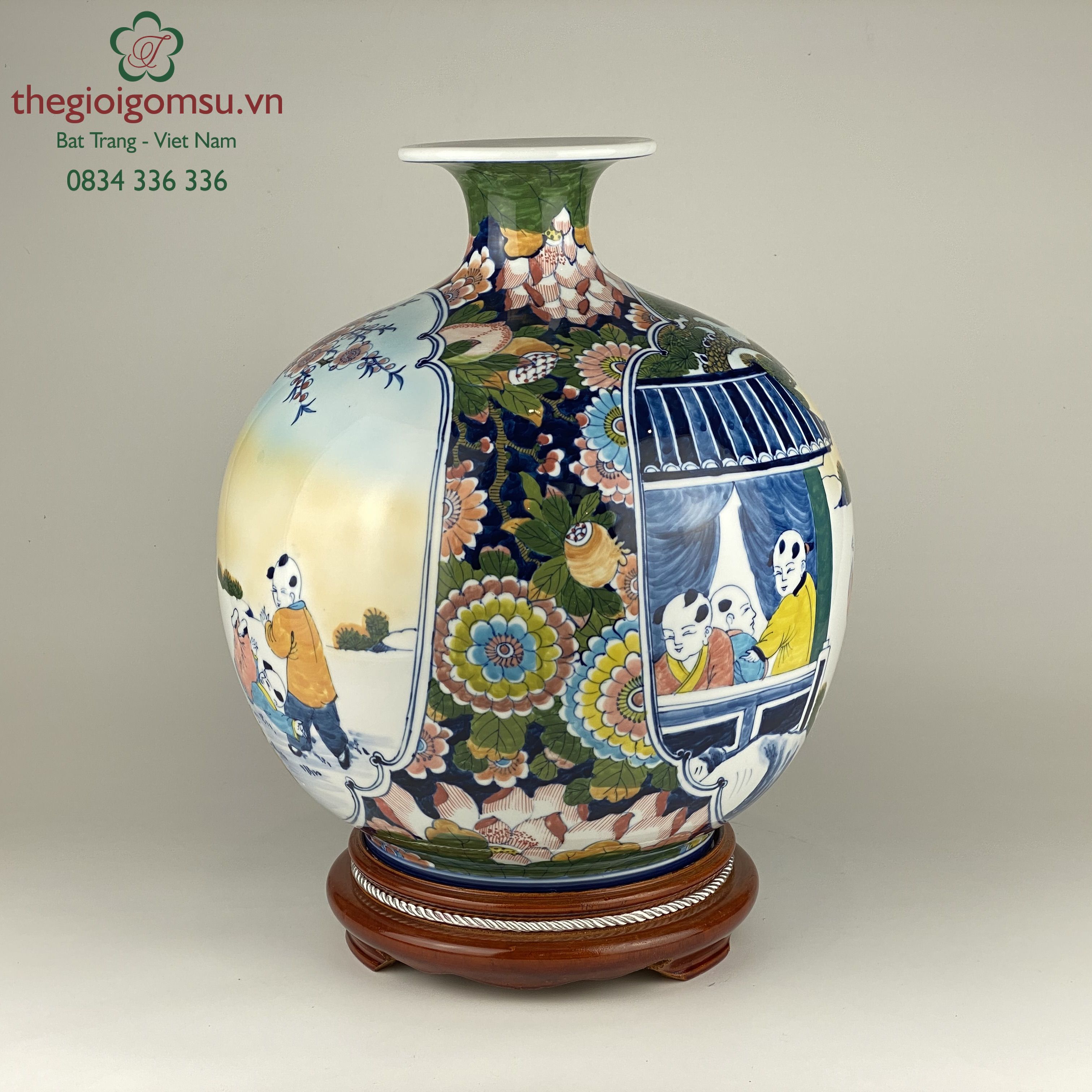 Bình hút tài lộc "bách nhi bách phúc" cổ xanh lục bảo